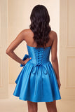 Grey Corset Strapless A-Line Short Homecoming Dress with Bow