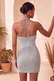 Corset Light Grey Ruched Beaded Tight Short Homecoming Dress
