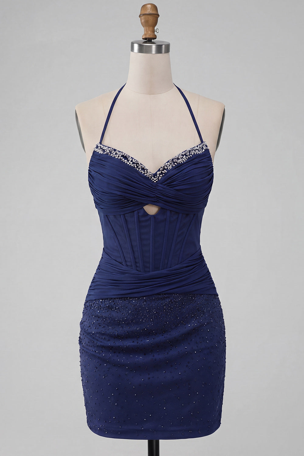 Corset Light Grey Ruched Beaded Tight Short Homecoming Dress