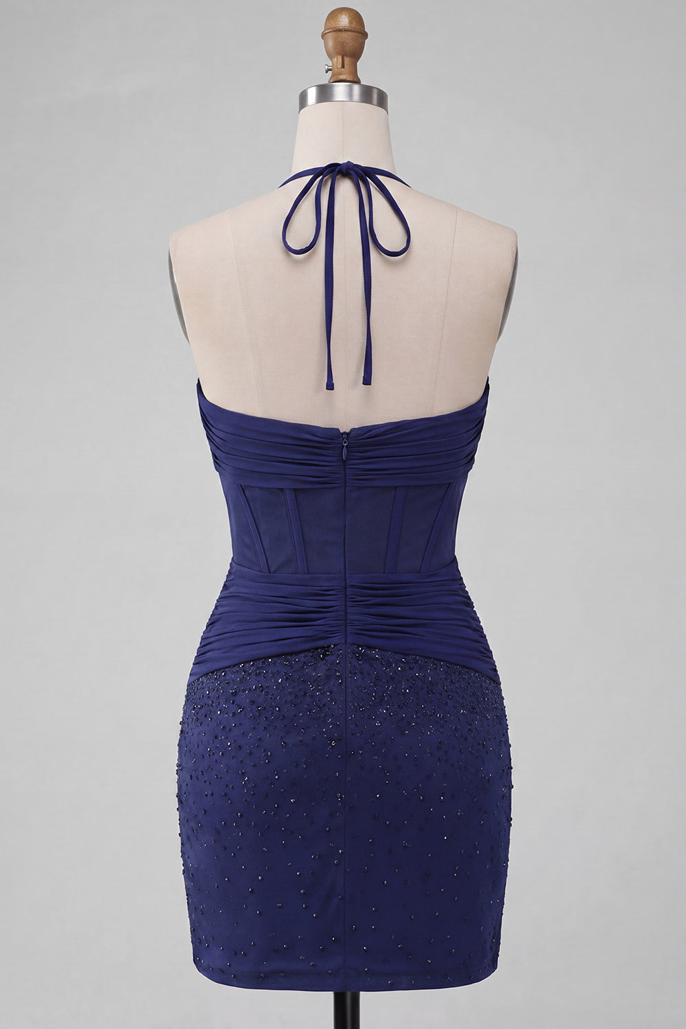 Corset Light Grey Ruched Beaded Tight Short Homecoming Dress