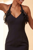 Light Grey Halter Neck Tight Short Homecoming Dress with Ruffles