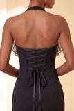 Light Grey Halter Neck Tight Short Homecoming Dress with Ruffles