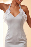 Light Grey Halter Neck Tight Short Homecoming Dress with Ruffles