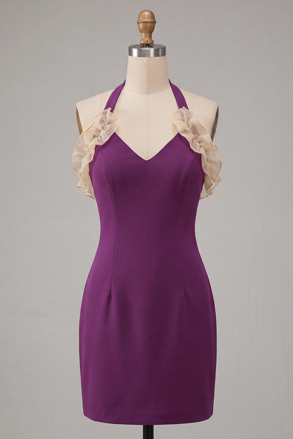 Light Grey Halter Neck Tight Short Homecoming Dress with Ruffles