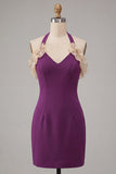 Light Grey Halter Neck Tight Short Homecoming Dress with Ruffles