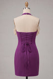 Light Grey Halter Neck Tight Short Homecoming Dress with Ruffles
