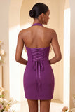 Light Grey Halter Neck Tight Short Homecoming Dress with Ruffles