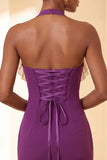 Light Grey Halter Neck Tight Short Homecoming Dress with Ruffles