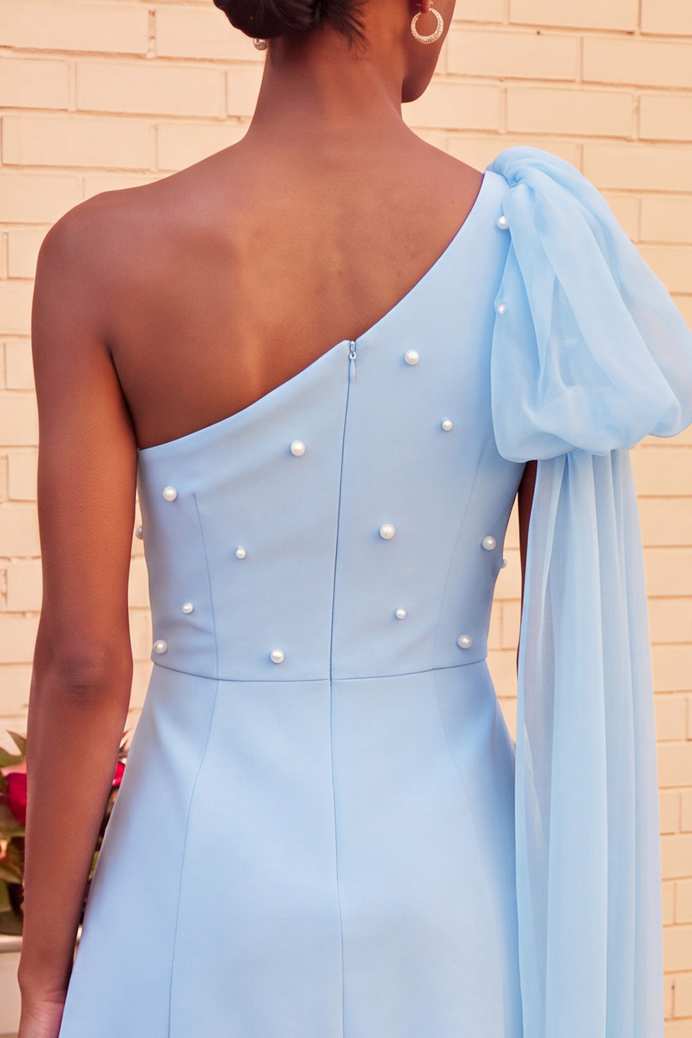 Black Beaded A-Line Short Homecoming Dress with Side Cape
