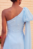 Black Beaded A-Line Short Homecoming Dress with Side Cape