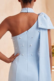 Pink Beaded One Shoulder Tight Short Homecoming Dress with Bow