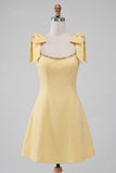 Pink Scoop Neck A-Line Short Homecoming Dress with Bows