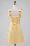 Pink Scoop Neck A-Line Short Homecoming Dress with Bows