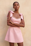 Pink Scoop Neck A-Line Short Homecoming Dress with Bows