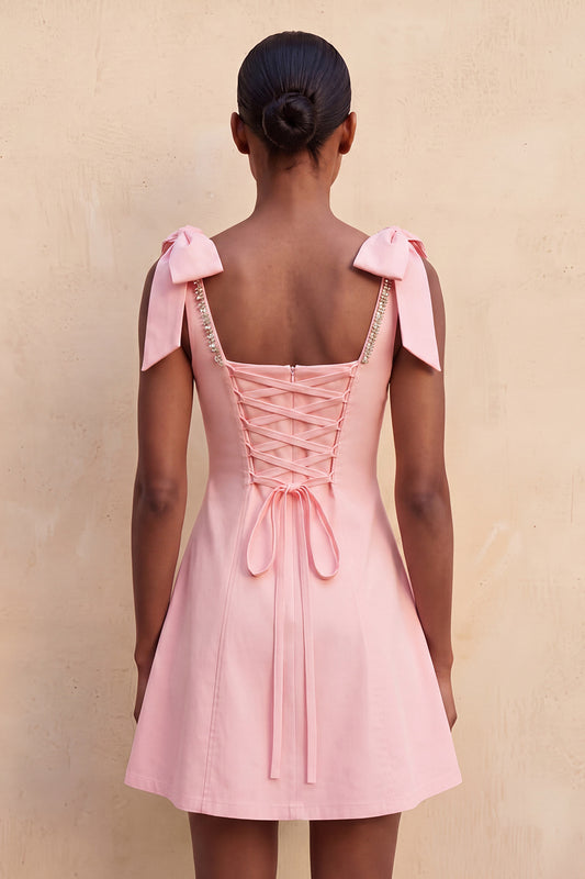 Pink Scoop Neck A-Line Short Homecoming Dress with Bows