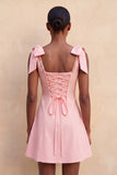 Pink Scoop Neck A-Line Short Homecoming Dress with Bows