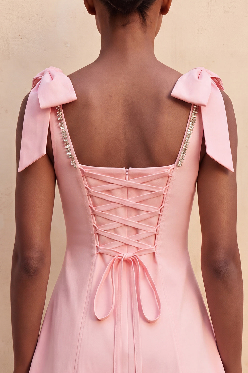 Pink Scoop Neck A-Line Short Homecoming Dress with Bows