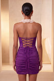 Glitter Light Yellow Ruched Tight Short Homecoming Dress with Ruffles
