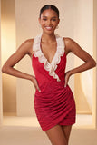 Glitter Light Yellow Ruched Tight Short Homecoming Dress with Ruffles