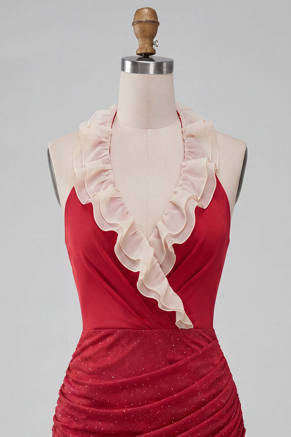 Glitter Light Yellow Ruched Tight Short Homecoming Dress with Ruffles