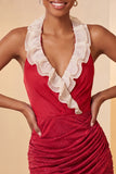 Glitter Light Yellow Ruched Tight Short Homecoming Dress with Ruffles