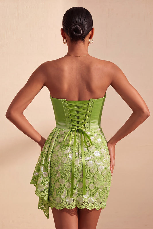 Green Lace Tight Ruched Short Homecoming Dress with Beading