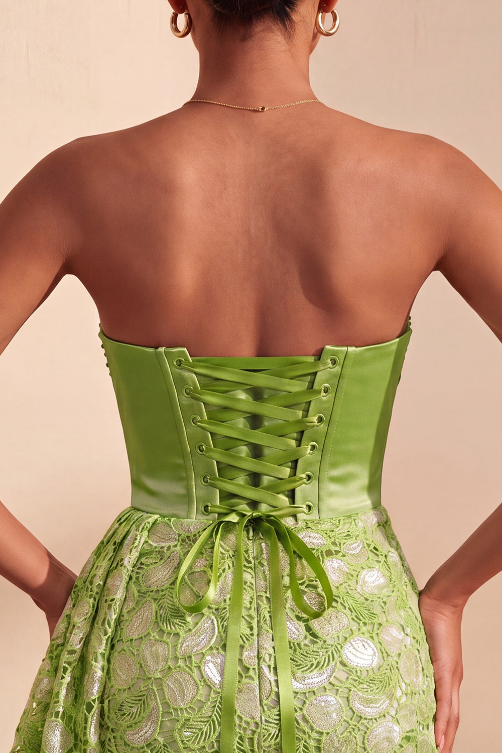 Green Lace Tight Ruched Short Homecoming Dress with Beading