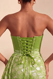 Green Lace Tight Ruched Short Homecoming Dress with Beading