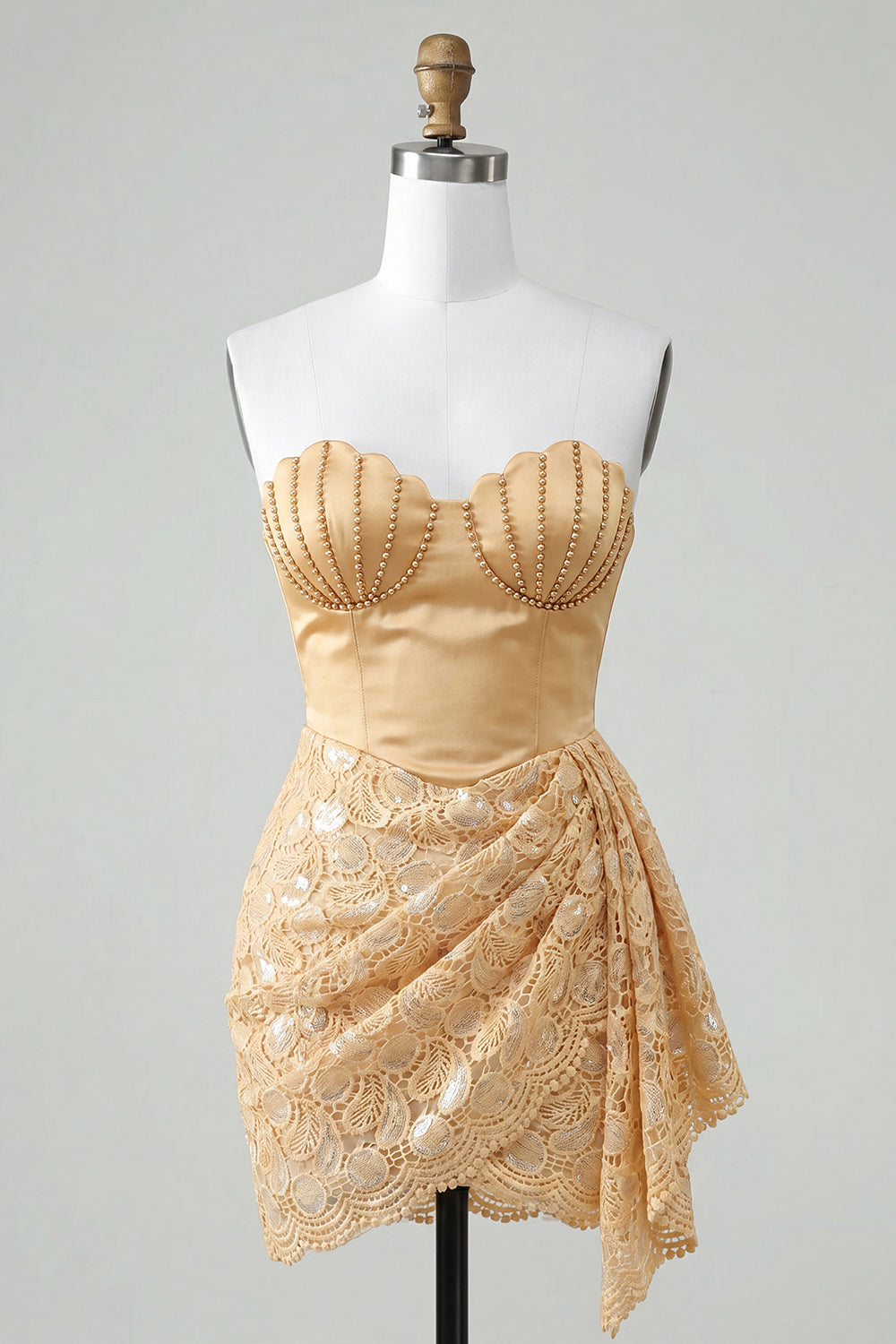 Green Lace Tight Ruched Short Homecoming Dress with Beading