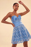 Sparkly Corset Blue Beaded Lace A-Line Short Homecoming Dress