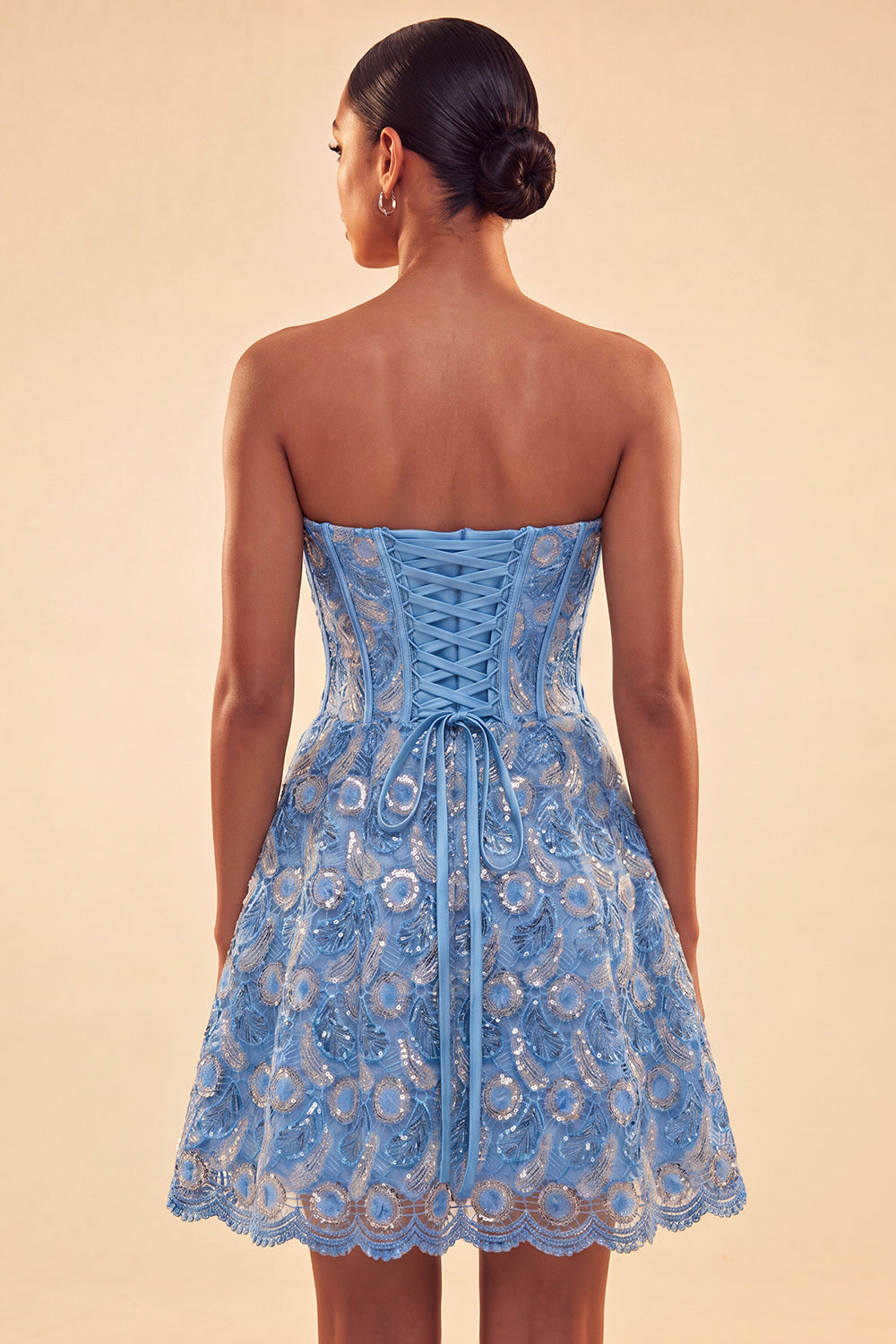 Sparkly Corset Blue Beaded Lace A-Line Short Homecoming Dress