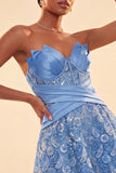 Sparkly Corset Blue Beaded Lace A-Line Short Homecoming Dress
