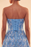 Sparkly Corset Blue Beaded Lace A-Line Short Homecoming Dress