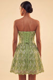 Sparkly Corset Blue Beaded Lace A-Line Short Homecoming Dress