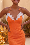 Sparkly Orange Beaded Ruffled Tight Short Homecoming Dress