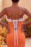Sparkly Orange Beaded Ruffled Tight Short Homecoming Dress