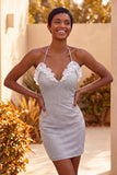 Sparkly Orange Beaded Ruffled Tight Short Homecoming Dress