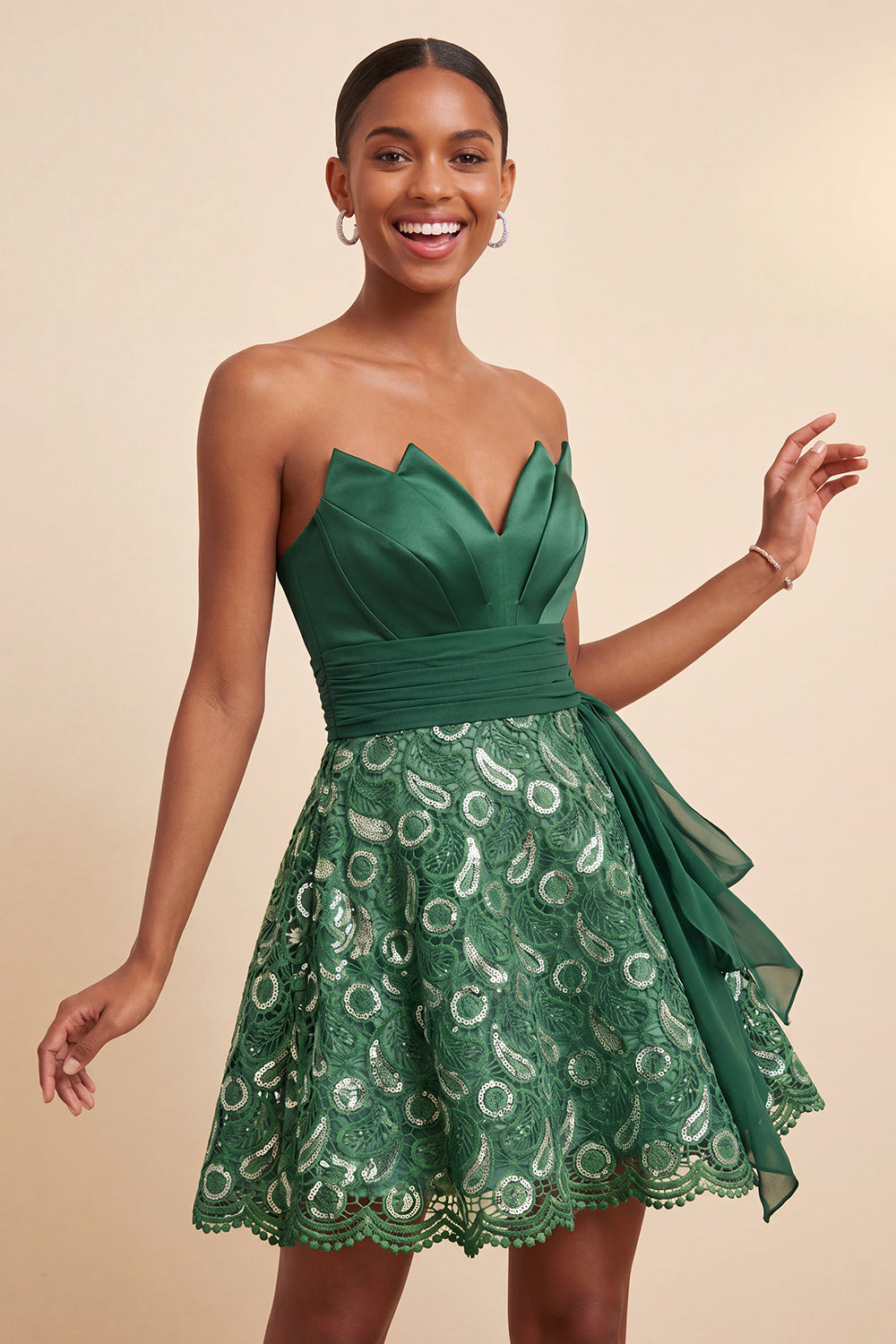 Orange Lace A Line Ruched Short Homecoming Dress with Sash