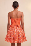 Orange Lace A Line Ruched Short Homecoming Dress with Sash