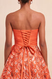 Orange Lace A Line Ruched Short Homecoming Dress with Sash