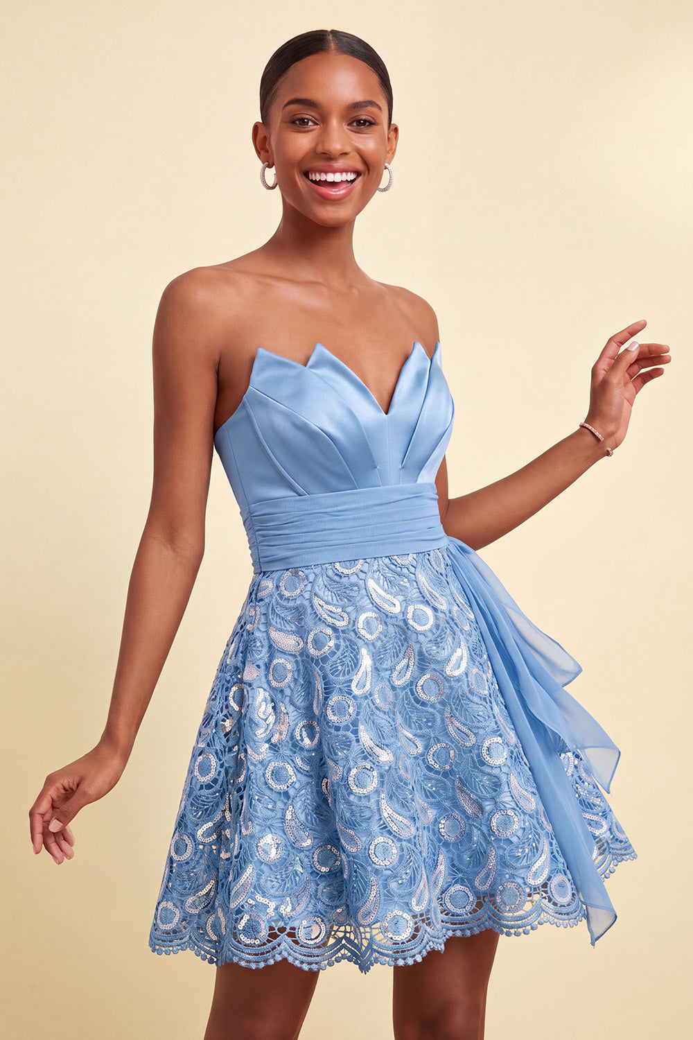 Orange Lace A Line Ruched Short Homecoming Dress with Sash