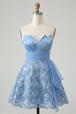 Orange Lace A Line Ruched Short Homecoming Dress with Sash