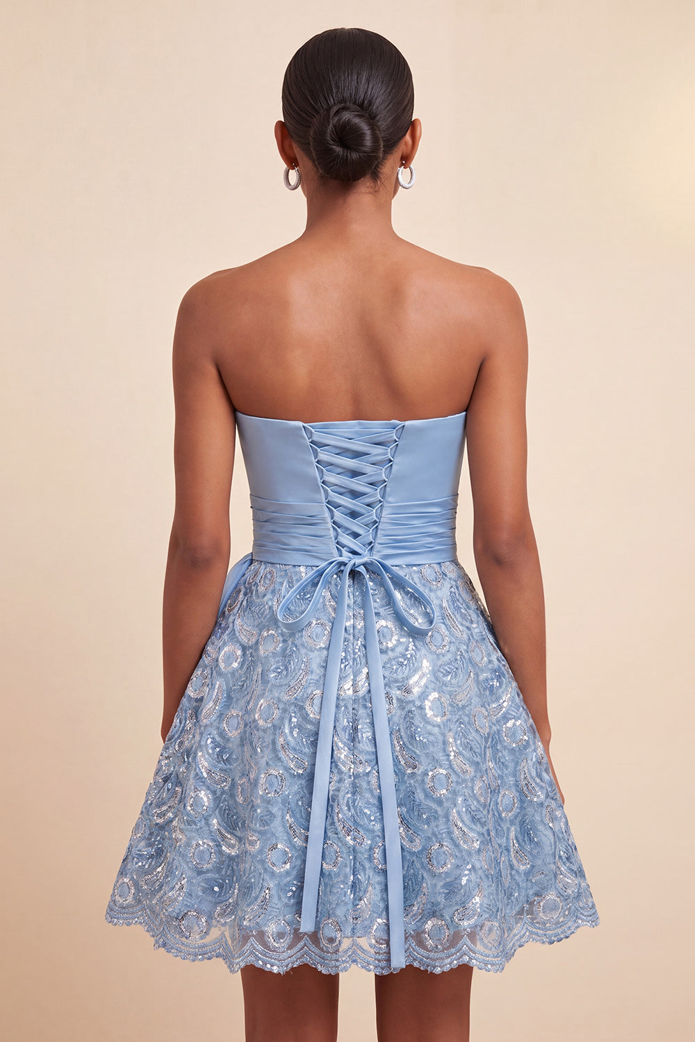 Orange Lace A Line Ruched Short Homecoming Dress with Sash