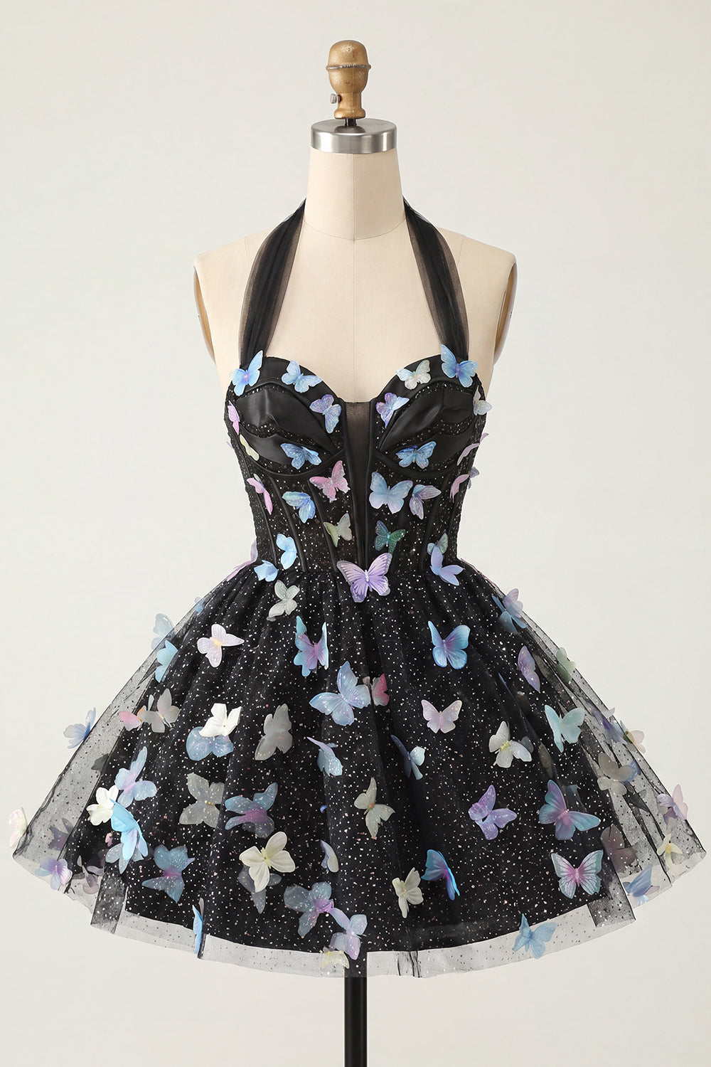 Glitter Light Purple Corset A-Line Short Homecoming Dress with 3D Butterflies