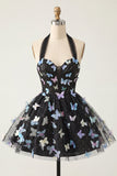Glitter Light Purple Corset A-Line Short Homecoming Dress with 3D Butterflies