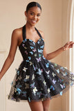 Glitter Light Purple Corset A-Line Short Homecoming Dress with 3D Butterflies