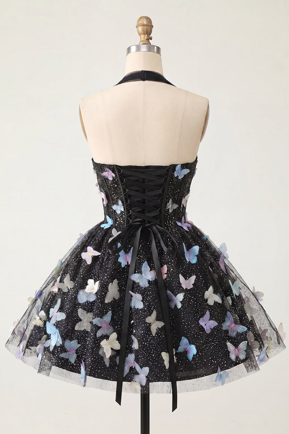 Glitter Light Purple Corset A-Line Short Homecoming Dress with 3D Butterflies