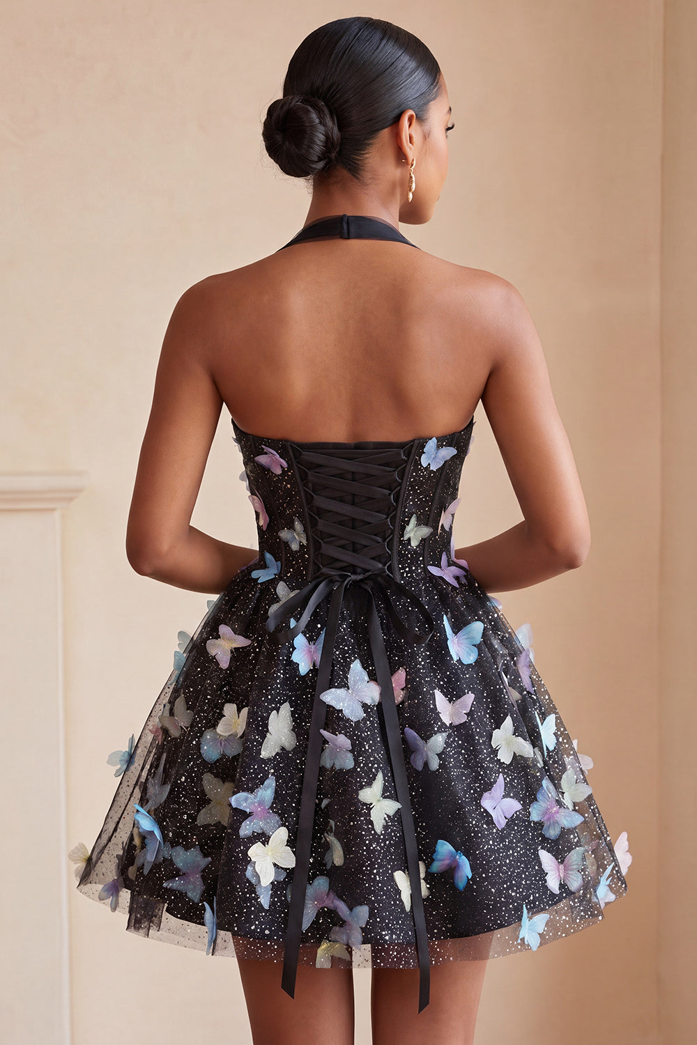Glitter Light Purple Corset A-Line Short Homecoming Dress with 3D Butterflies