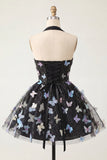 Glitter Light Purple Corset A-Line Short Homecoming Dress with 3D Butterflies