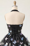 Glitter Light Purple Corset A-Line Short Homecoming Dress with 3D Butterflies
